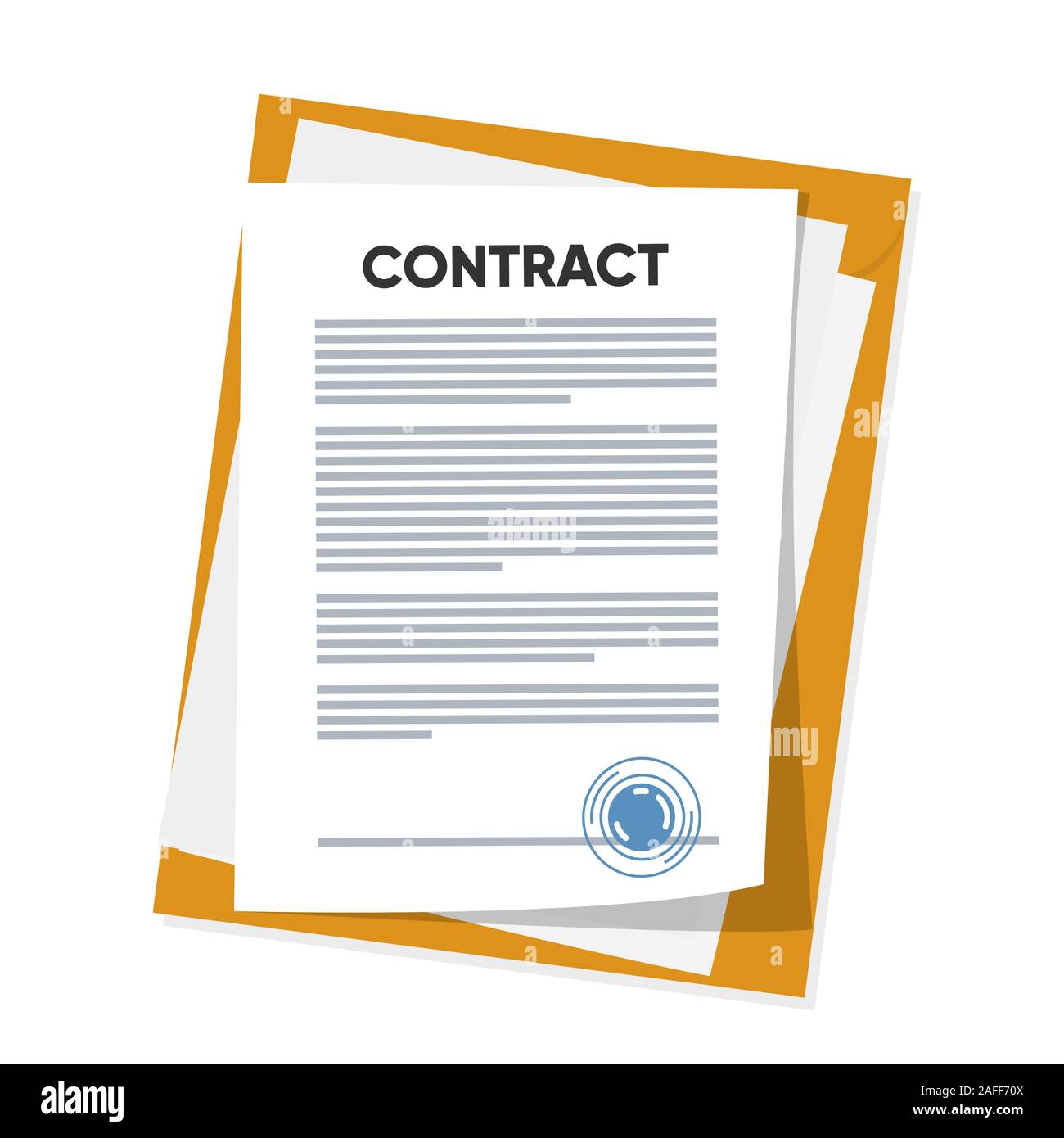 Illustrazione Vettoriale di firmato contratto business, accordo con icona timbri rotondi sul clipboard con golden, penna rossa. Illustrazione Vettoriale