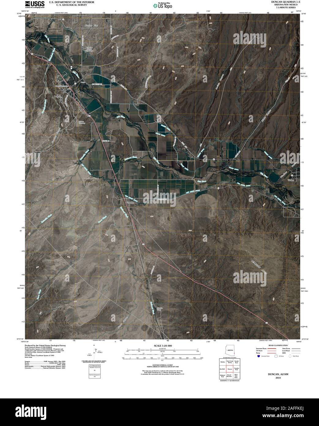 USGS TOPO Map New Mexico AZ Duncan 20100924 TM il restauro Foto Stock