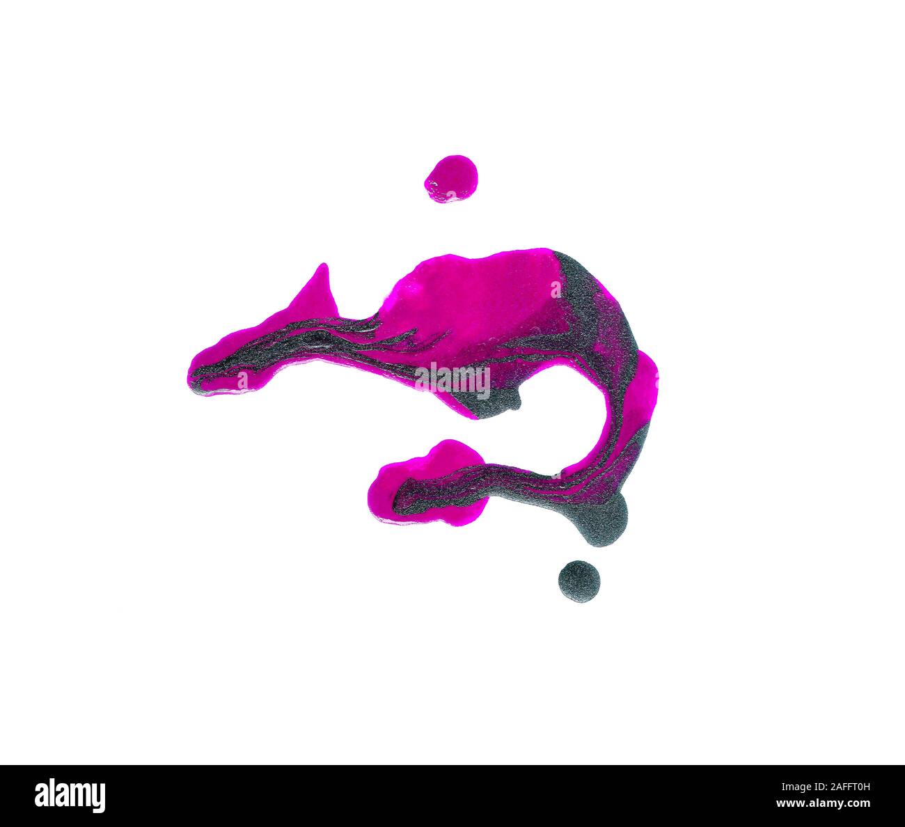 Pittura astratta in toni di viola glitter con striature . Vernice colorata texture. Tratto di pennello isolato su bianco . Vivida macchia di inchiostro pattern. La vernice splas Foto Stock