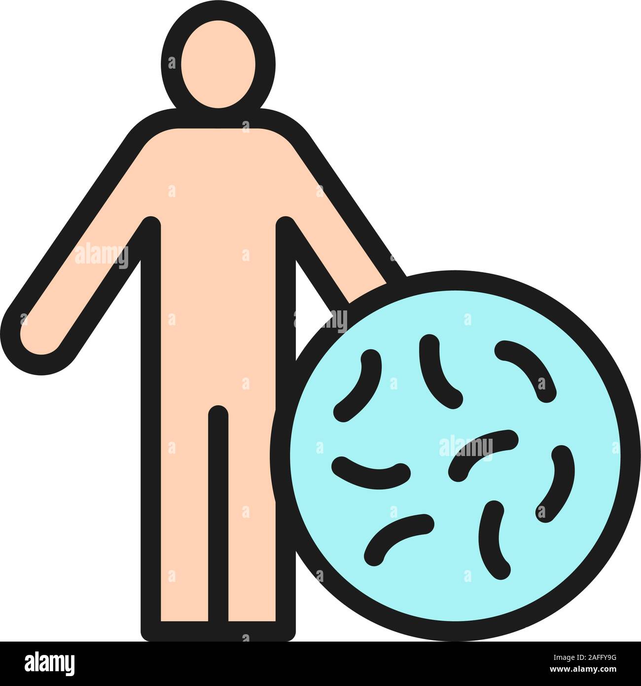 Persona con buona batteri probiotici piatta linea colore icona. Illustrazione Vettoriale