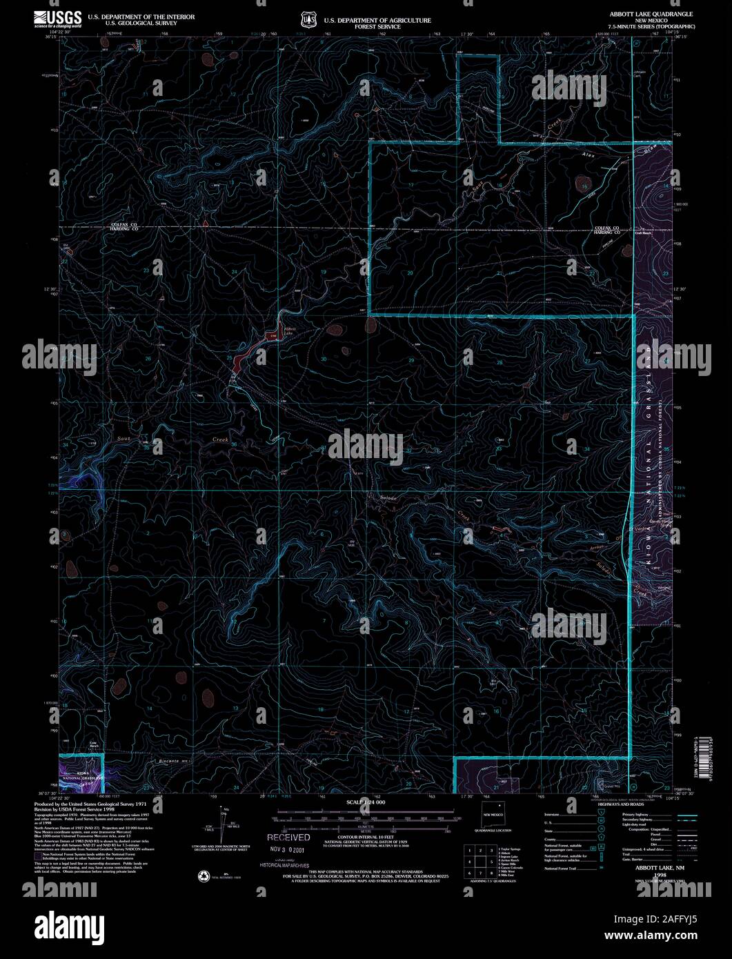 USGS TOPO Map New Mexico NM Abbott Lago 193659 1998 24000 Restauro invertito Foto Stock
