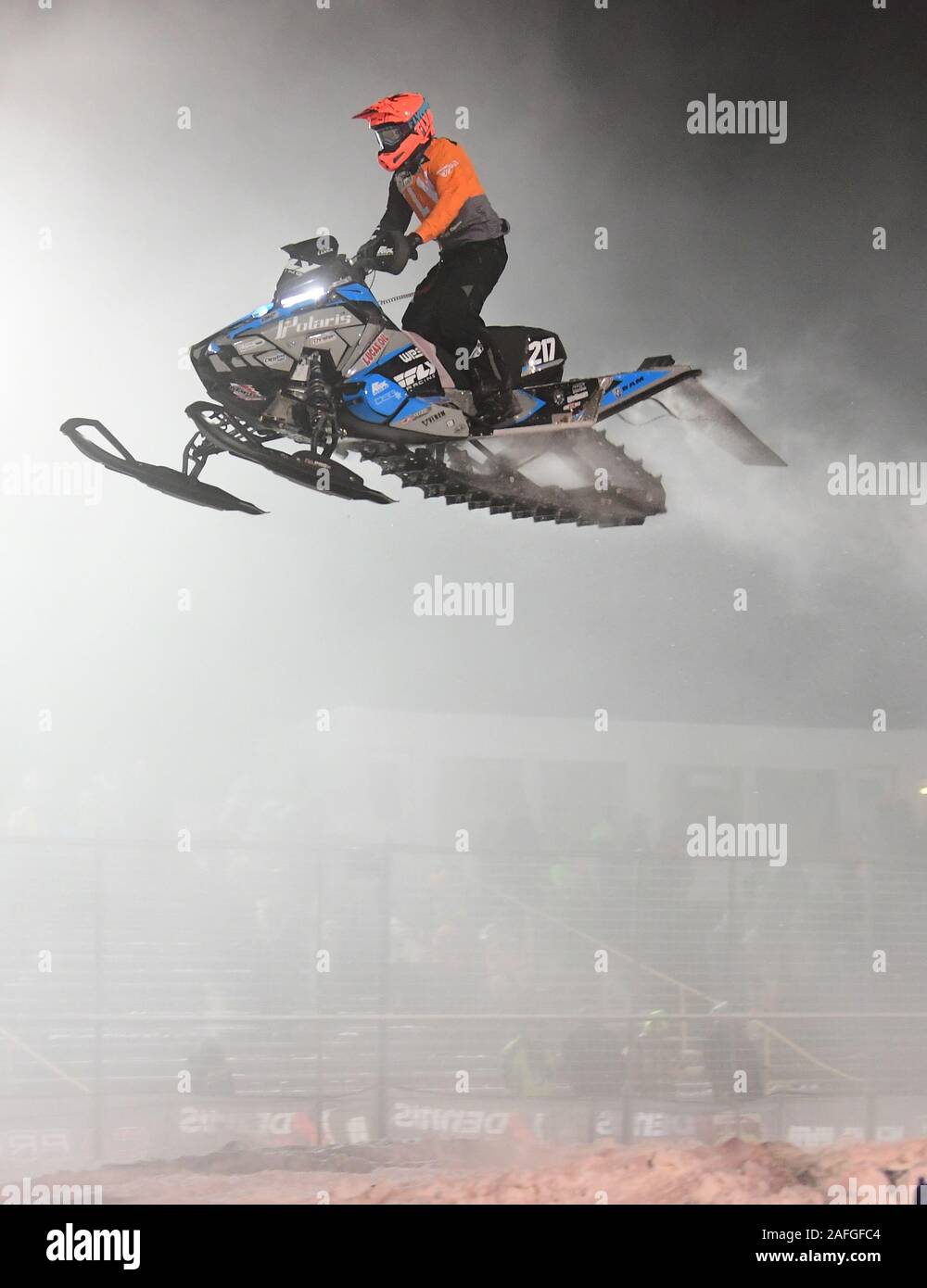 Dicembre 14, 2019: Professional Pro Lite Snocross racer Jay Lura compete al paese Cat SnoCross nazionale, un'ISOC Amsoil SnoCross campionato evento svoltosi a Buffalo River Race Park, Glyndon, MN. Foto di Russell Hons/CSM Foto Stock
