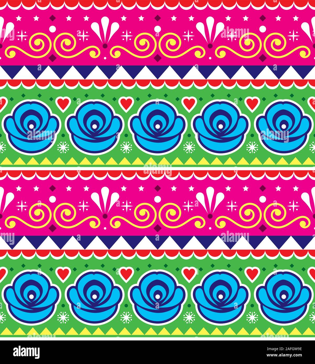 Il pakistan o indiano arte carrello vector pattern senza giunture, decorativi geometrici floreale carrello rosa e un design verde con rose Illustrazione Vettoriale