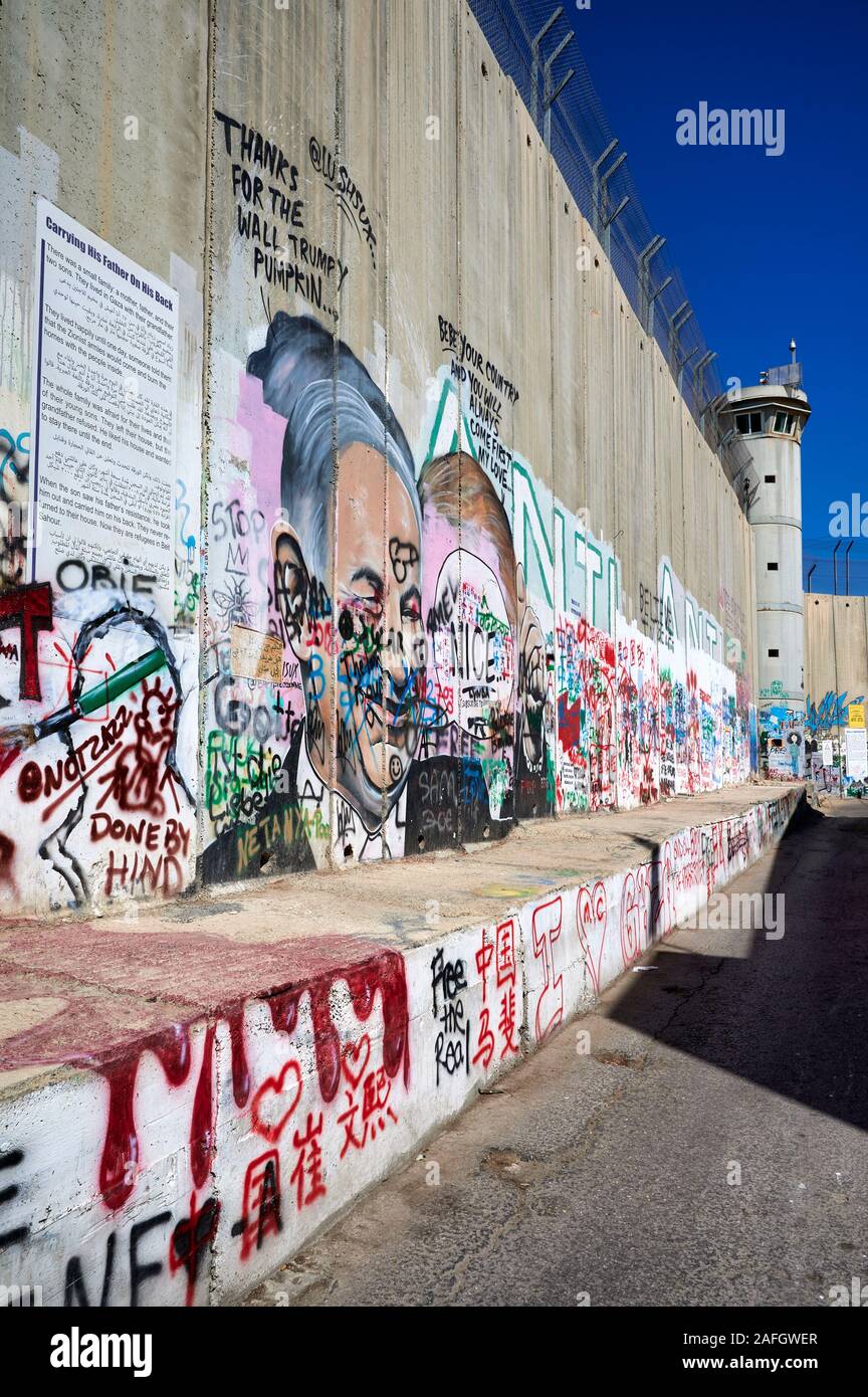Gerusalemme in Israele. La Cisgiordania la parete di separazione a Betlemme Foto Stock