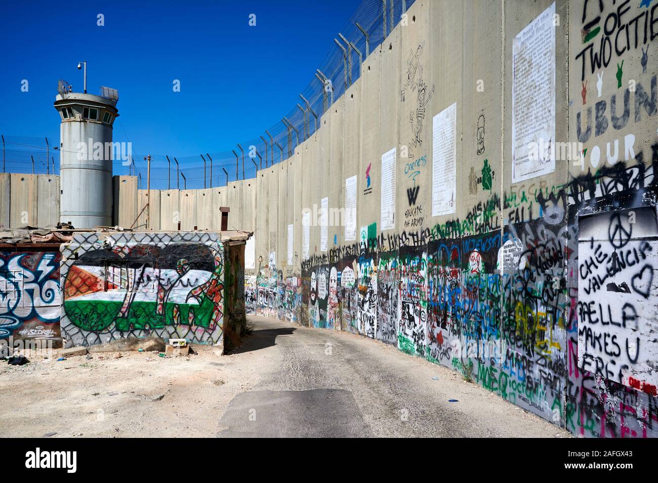 Gerusalemme in Israele. La Cisgiordania la parete di separazione a Betlemme Foto Stock
