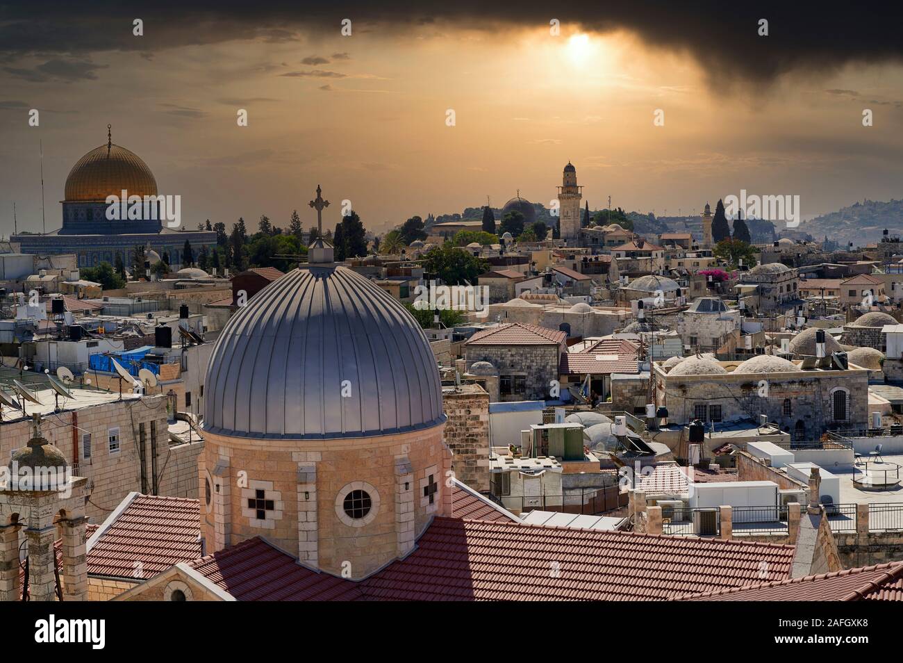 Gerusalemme in Israele. Tramonto spettacolare sulla città vecchia Foto Stock