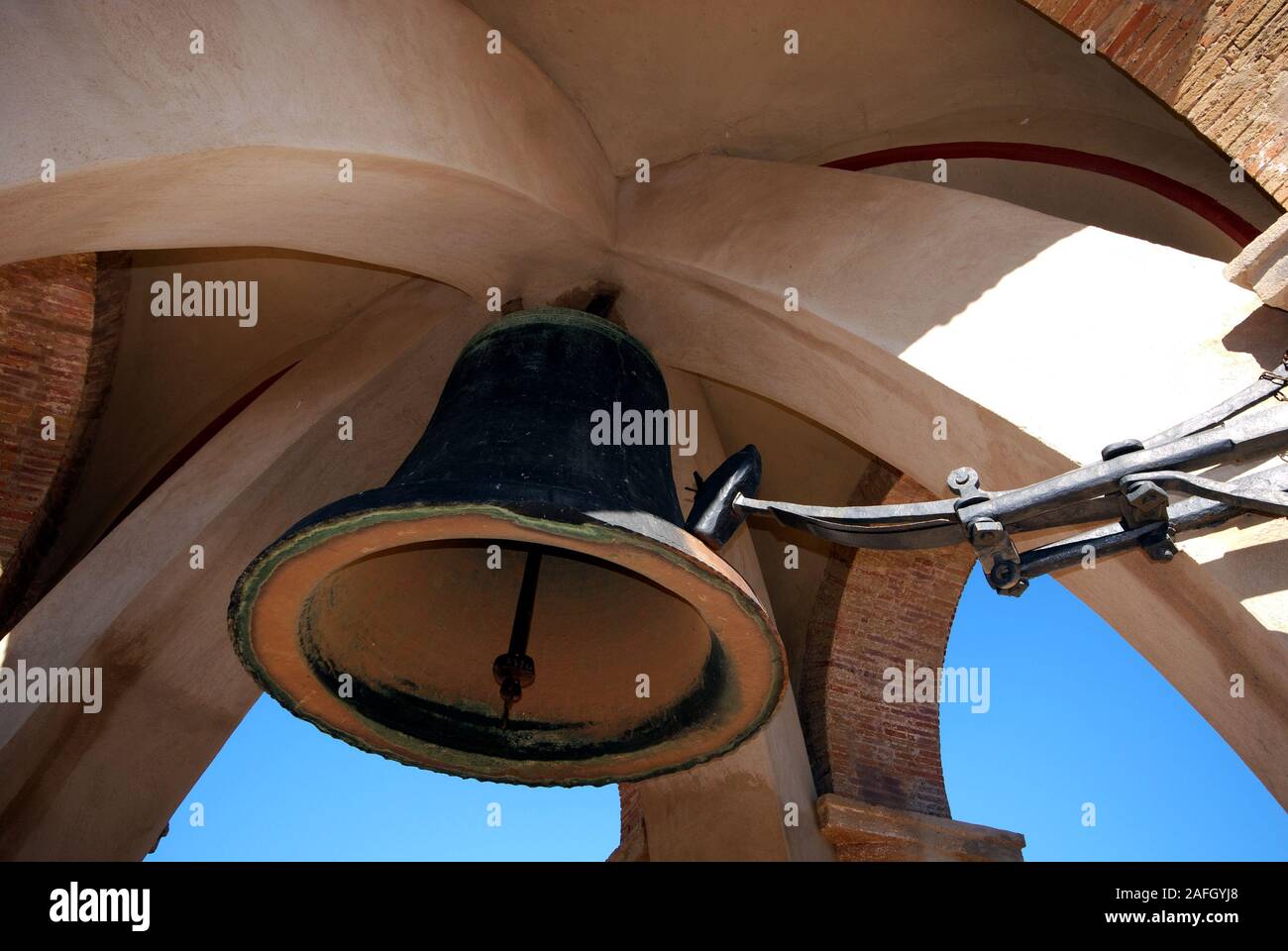 Bell nel castello mantenere tower (torre del homenaje), Antequera, provincia di Malaga, Andalusia, Spagna, Europa Foto Stock