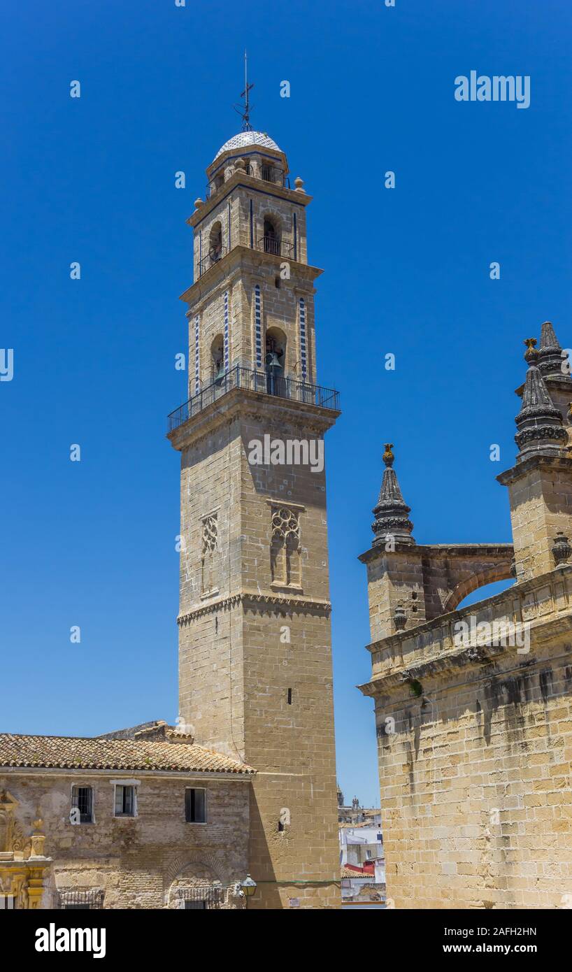 Il campanile della cattedrale di Jerez de la Frontera, Spagna Foto Stock