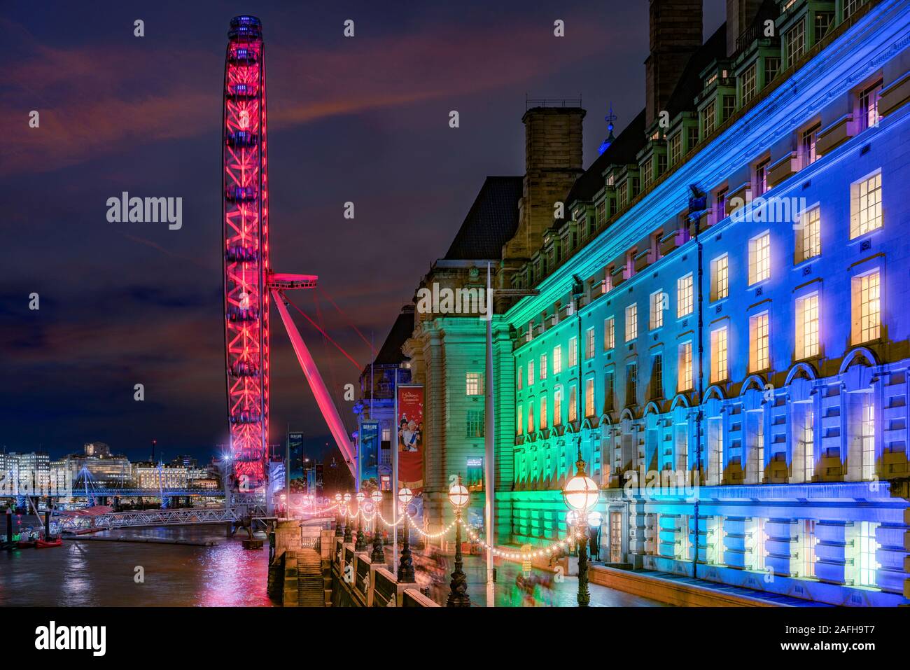 Il fiume illuminato progetto. Il London Eye, Londra, Regno Unito. Foto Stock