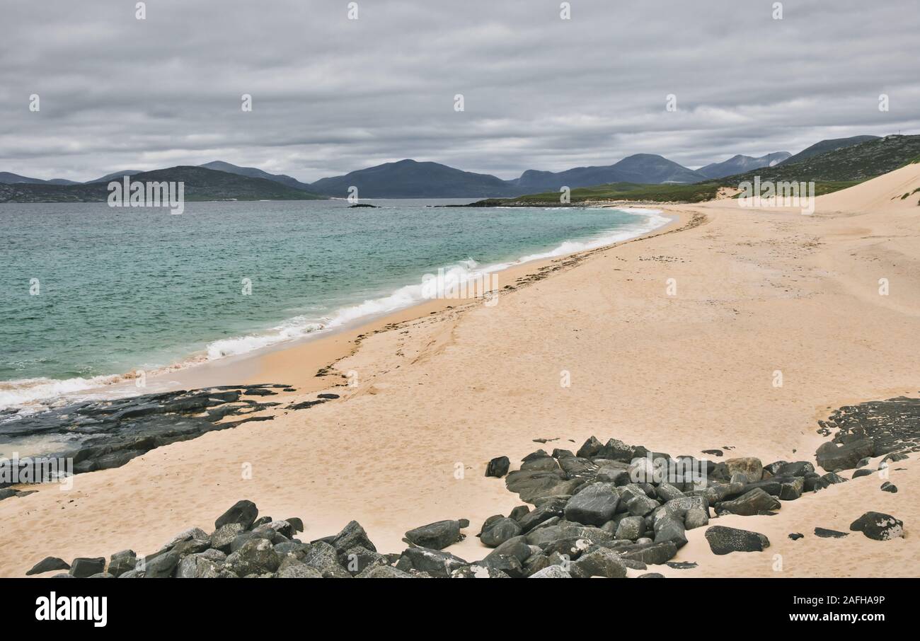 Spiaggia di Borve (Traigh Mhor) sulla costa atlantica dell'Isola di Harris, Ebridi Esterne, Scozia Foto Stock