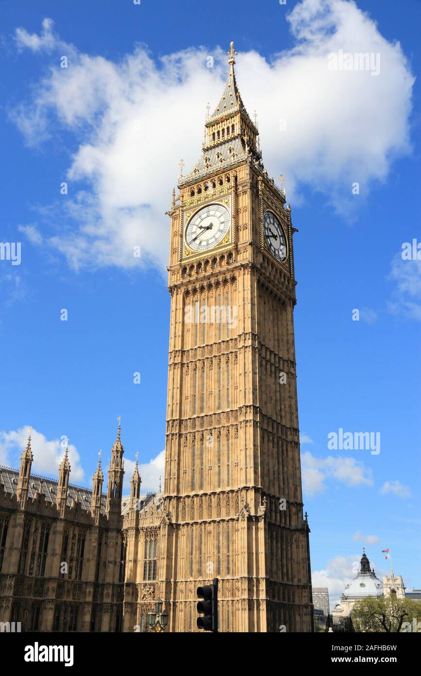Palazzo di Westminster con il Big Ben la torre di Londra, Regno Unito. Foto Stock