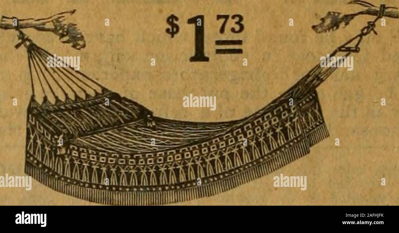 . Catalogo n. 16, primavera/estate / R. H. Macy & Co.. in alto o in basso; ami è uphols-strate vlth pulsanti e nappe di fantasia. È Thestringing strongand tliroughout continuo. L'Utopia sedile che è ihefeature di tljls amaca, è composto da due lati e fiveslats, tre fissi e due rimovibile. La hack e frontslats sono rimovibili per lo scopo di talcing l'inviato dell'amaca. WTien prelevato tho sedile può essere ripiegato fino a rendere una simmetrica pa^ka^. Le funi che connectwith tlie del supporto del sedile per consentire la regolazione del sedile tlie andthei portJon piede. Dimensioni del letto 31x84 Indie. Spese di spedizione wei Foto Stock