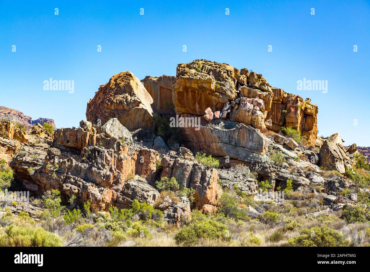 Roccia erosa di formazione con rotto rock, Stadsaal, Cederberg Wilderness Area, Sud Africa Foto Stock