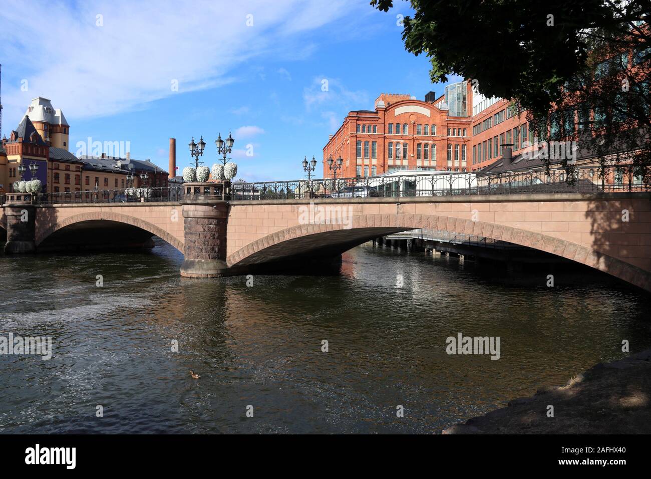 Norrkoping città in Svezia. Ex paesaggio industriale - architettura rivitalizzato. Foto Stock