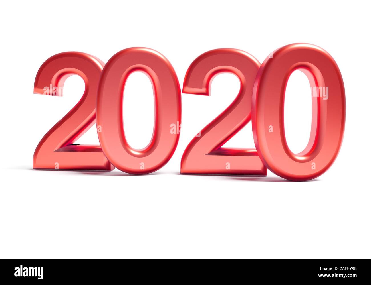 Numeri rossi del nuovo anno 2020 con l'ombra. 3D render Foto Stock