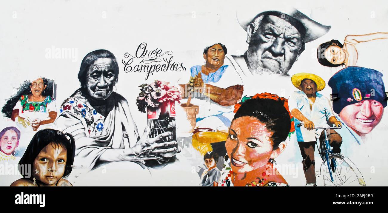 Arte di strada su una parete in Campeche Foto Stock