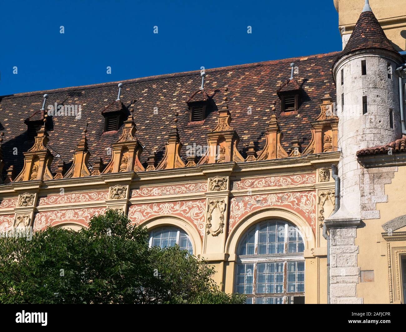 Castello di Vajdahunyad è nel parco della città di Budapest costruito nel 1896 festeggia mille anni della fondazione di Ungheria,ed è infatti una fantasia lentisco Foto Stock