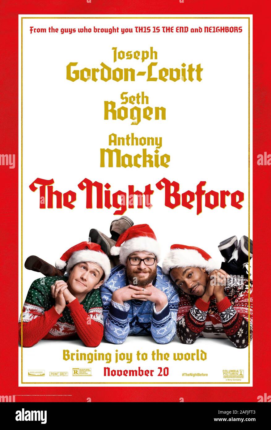 La notte prima dell'Anno : 2015 USA Direttore : Jonathan Levine Seth Rogen, Joseph Gordon-Levitt, Anthony Mackie Poster (USA) Foto Stock