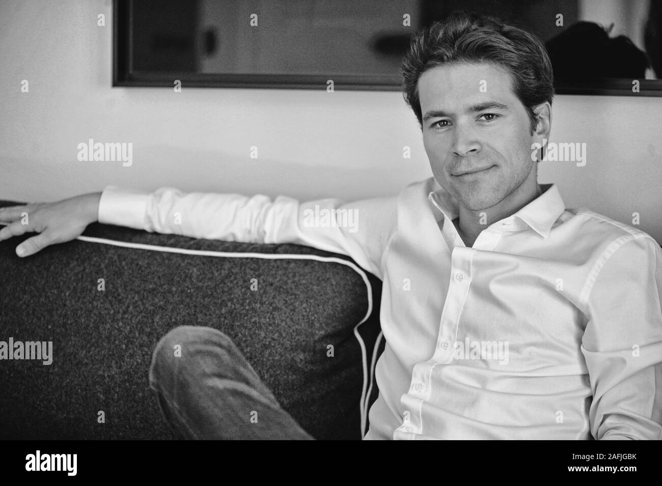 Geoffroy Didier, politico francese Membro di Les Republicains. Egli è il portavoce di Valérie Pécresse per la campagna regionales del dicembre 2015. Parigi, giugno 2015. Foto Stock