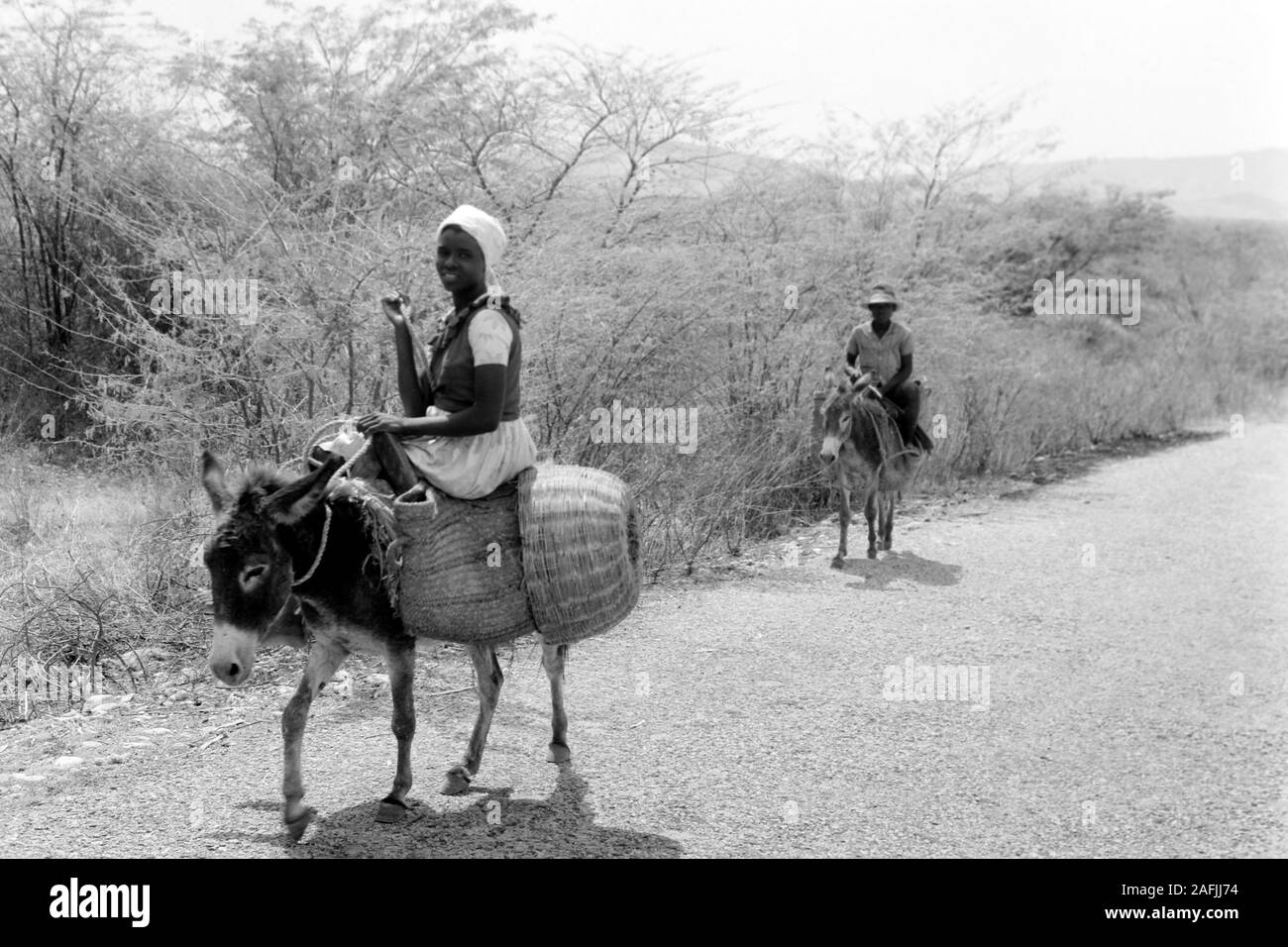 Wüstenartige Landschaft an der Straße zwischen Port-au-Prince und Cap-Haitien, 1967. Deserto-come il paesaggio dalla strada connection Port au Prince e Cap Haitien, 1967. Foto Stock