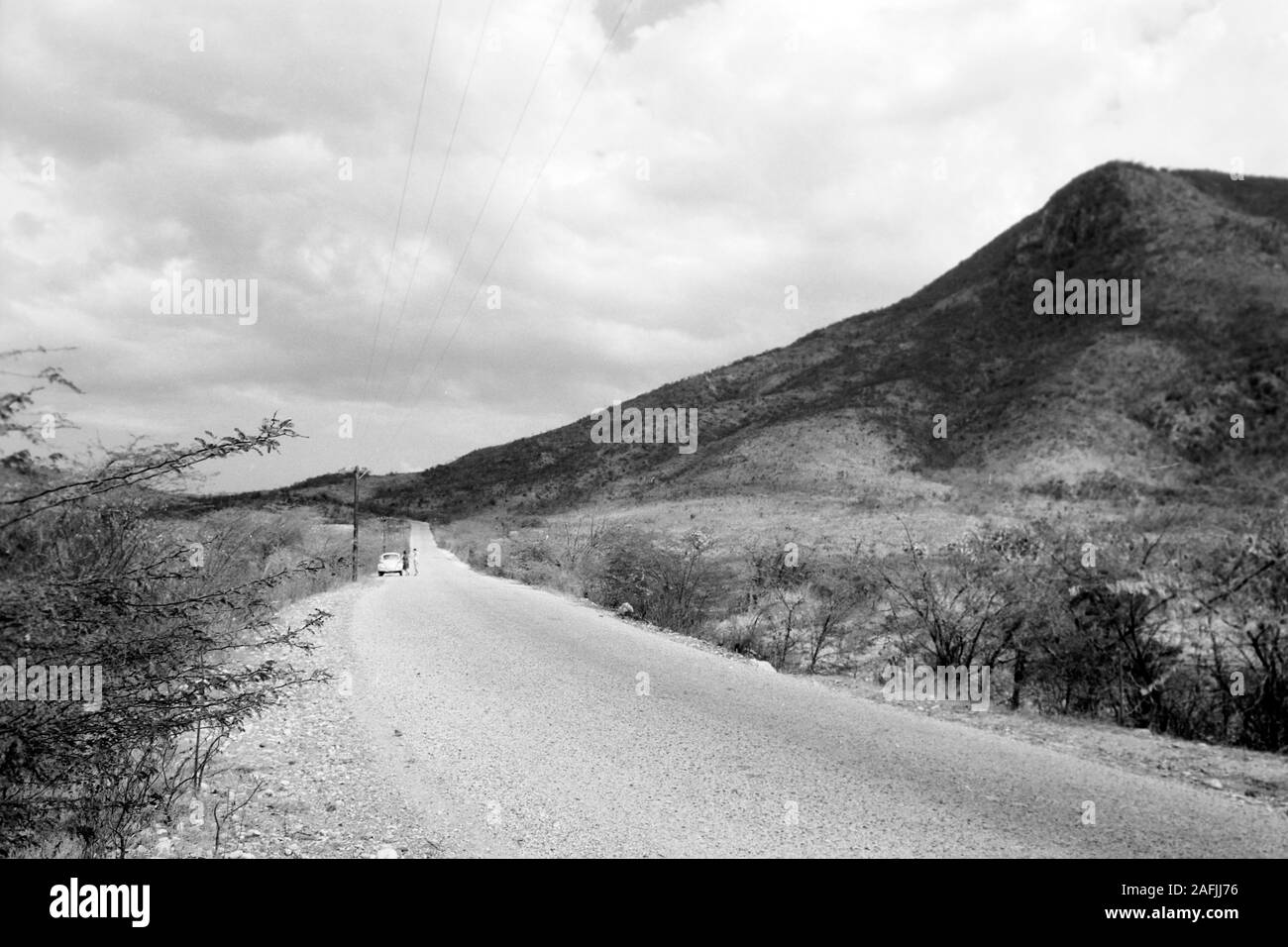 Wüstenartige Landschaft an der Straße zwischen Port-au-Prince und Cap-Haitien, 1967. Deserto-come il paesaggio dalla strada connection Port au Prince e Cap Haitien, 1967. Foto Stock