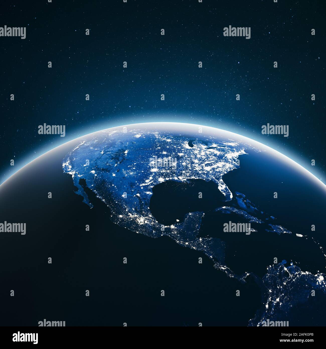 Luci della città degli Stati Uniti. Gli elementi di questa immagine fornita dalla NASA. Il rendering 3D Foto Stock