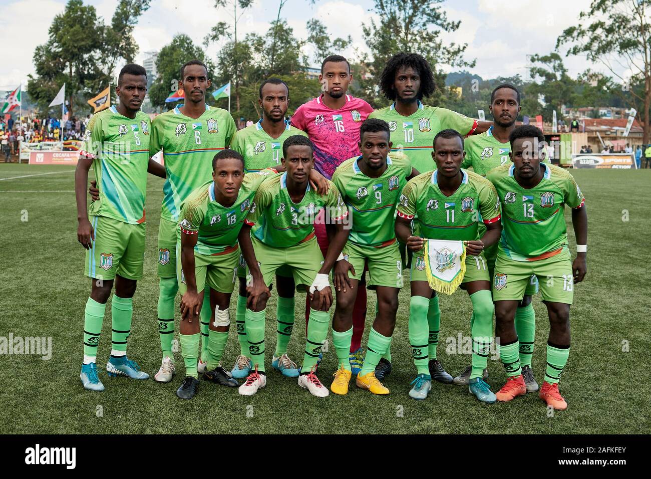 Kampala, Uganda. 15 dic 2019. Gibuti team di partenza. Uganda v Gibuti, gruppo A, Senior CECAFA Challenge Cup 2019. Star volte Stadium a Lugogo. Credito: XtraTimeSports (Darren McKinstry) / Alamy. Foto Stock