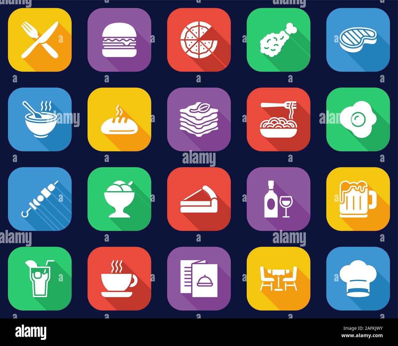 Il pranzo icone Design piatto Grande Set Illustrazione Vettoriale