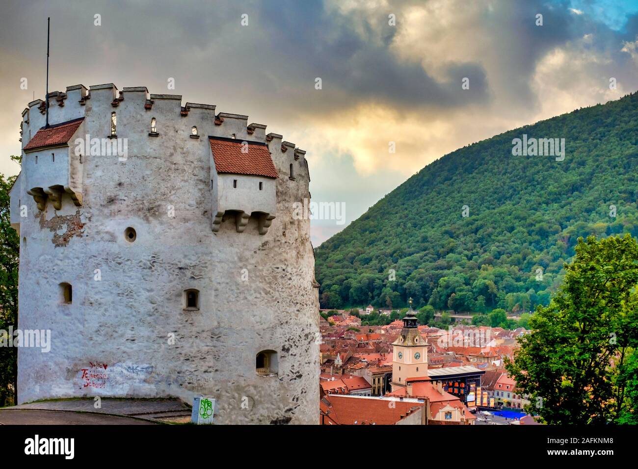 La torre bianca, Brașov, Romania Foto Stock