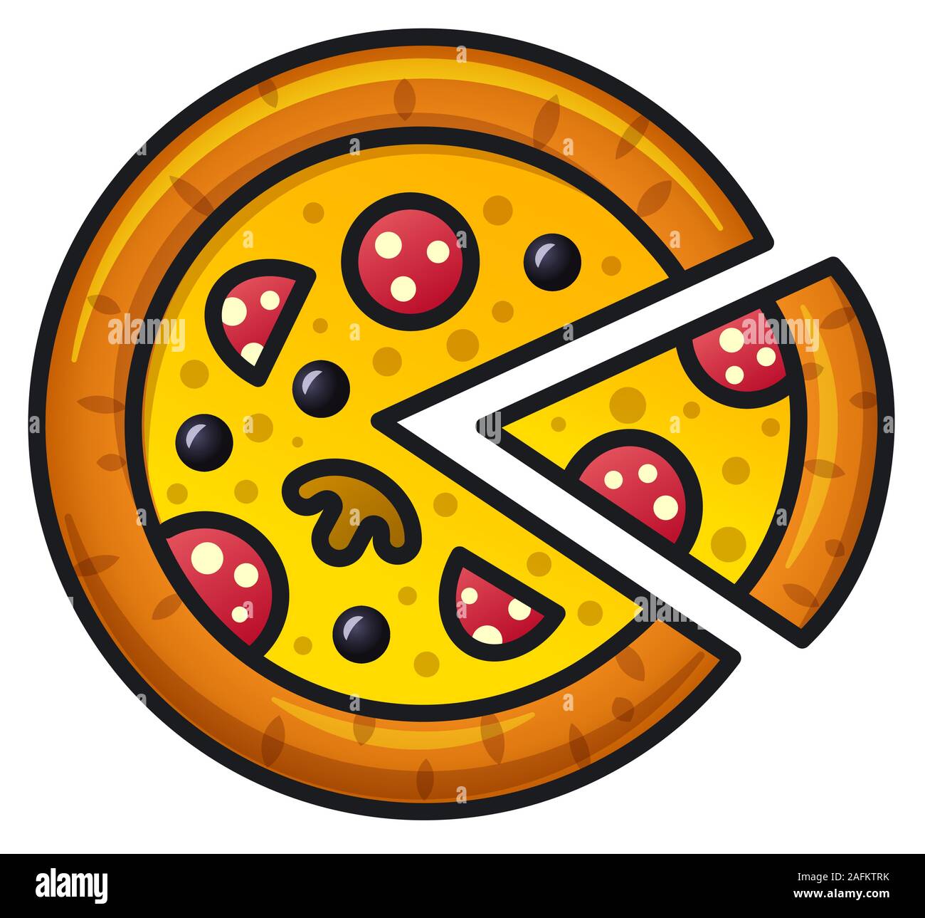 Illustrazione di pizza calda con salame e formaggio fuso salame Illustrazione Vettoriale