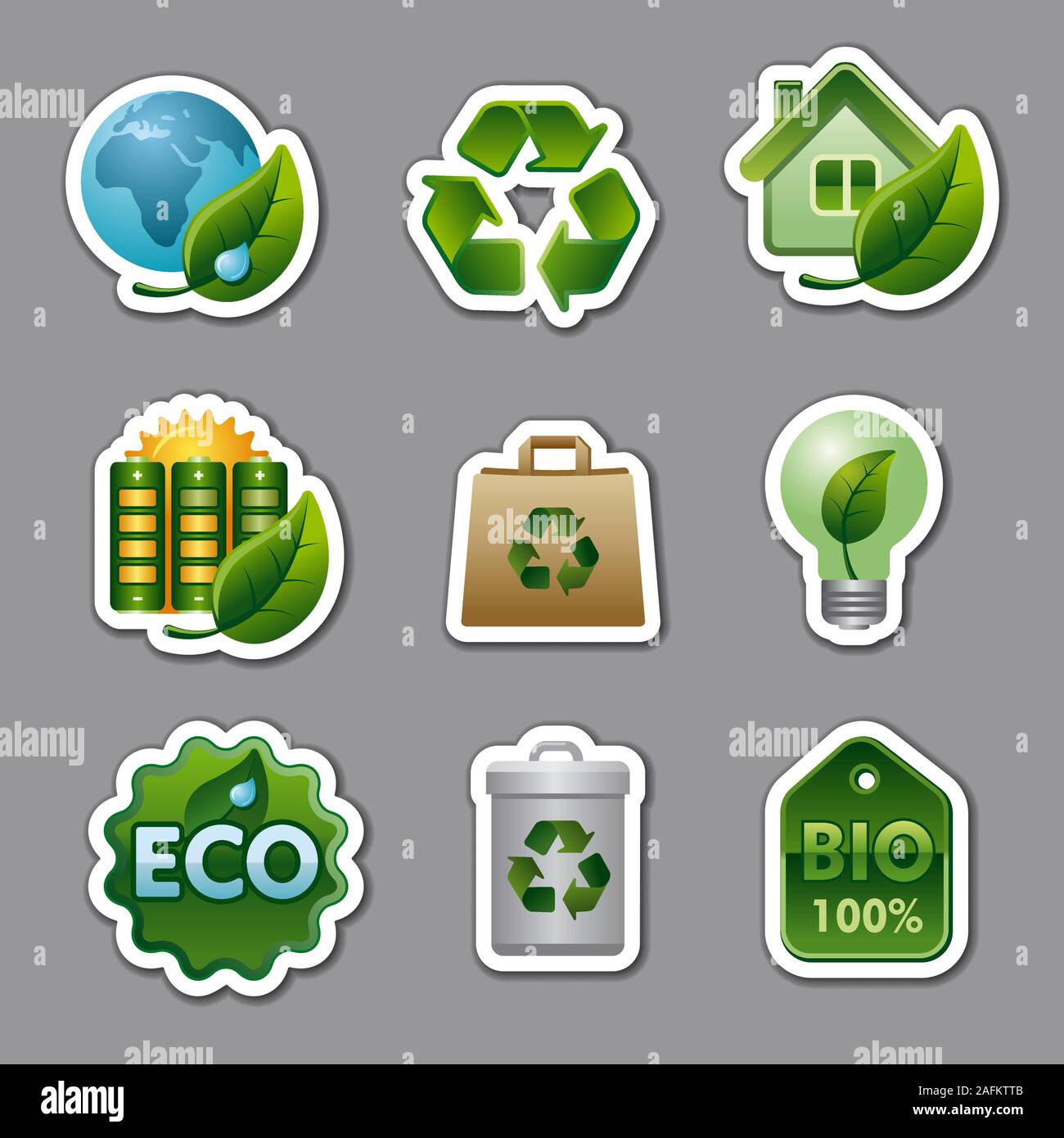 Illustrazione della serie eco adesivi e distintivi Illustrazione Vettoriale