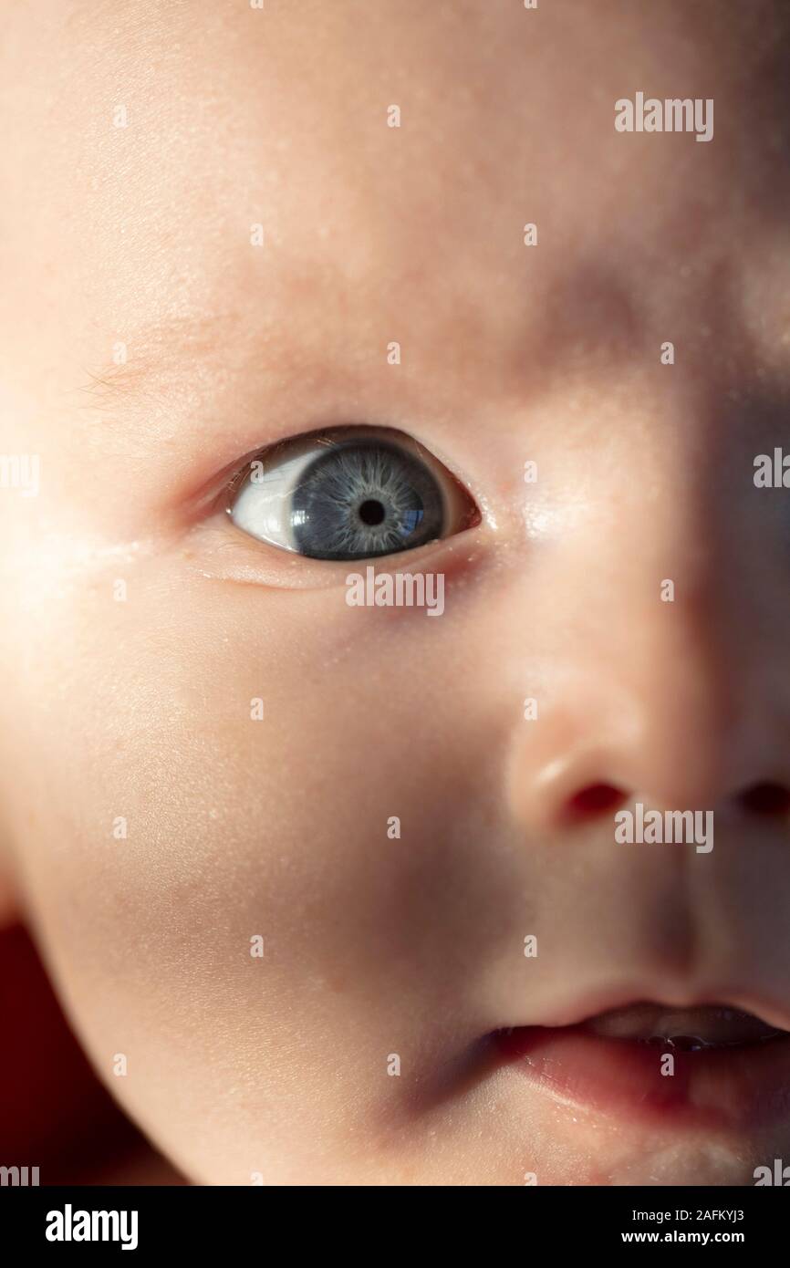 Chiudere un occhio azzurro di 3 mese vecchio baby boy Foto Stock
