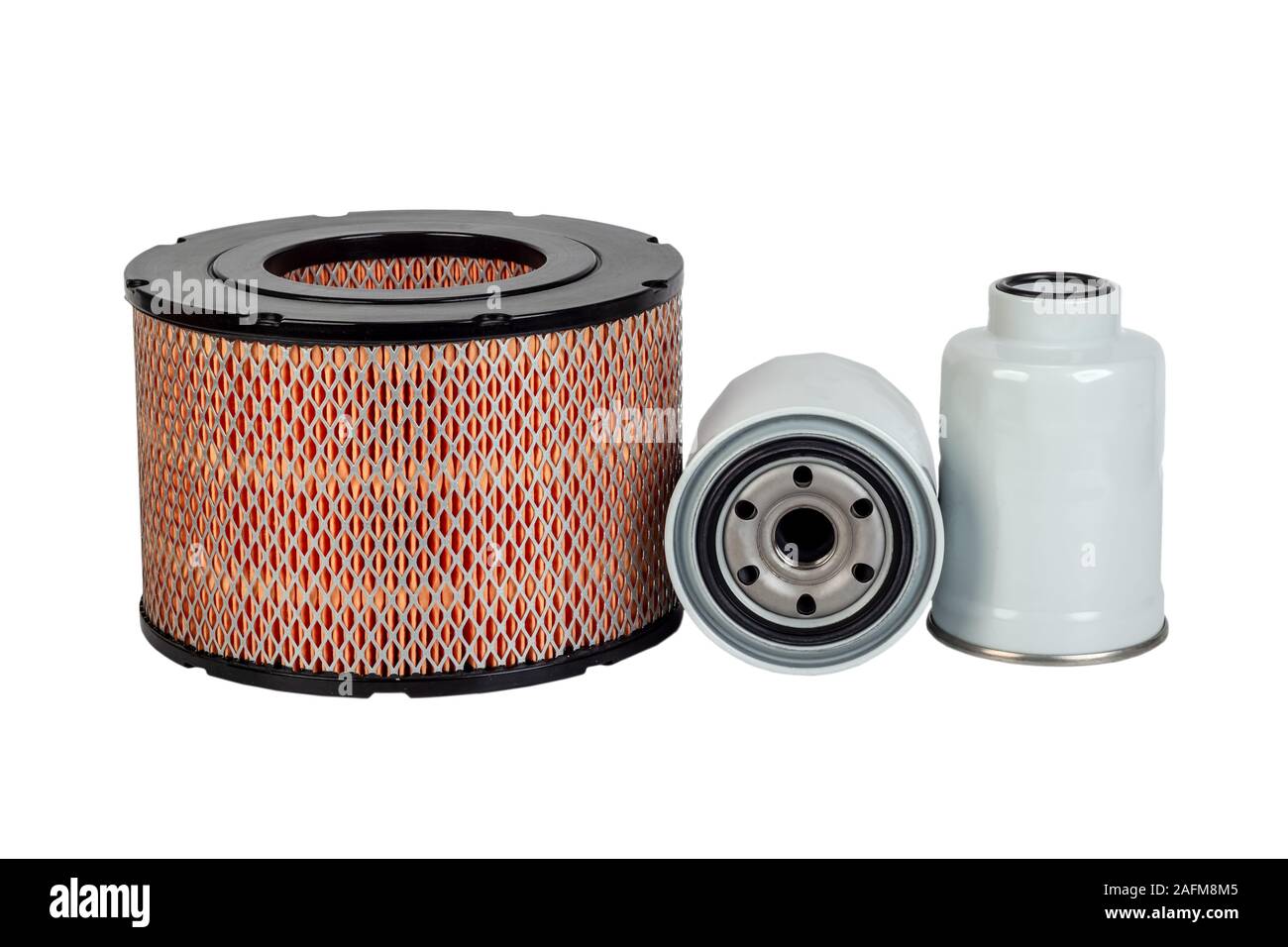 Auto ricambio auto olio carburante filtro aria isolata su sfondo bianco Foto Stock