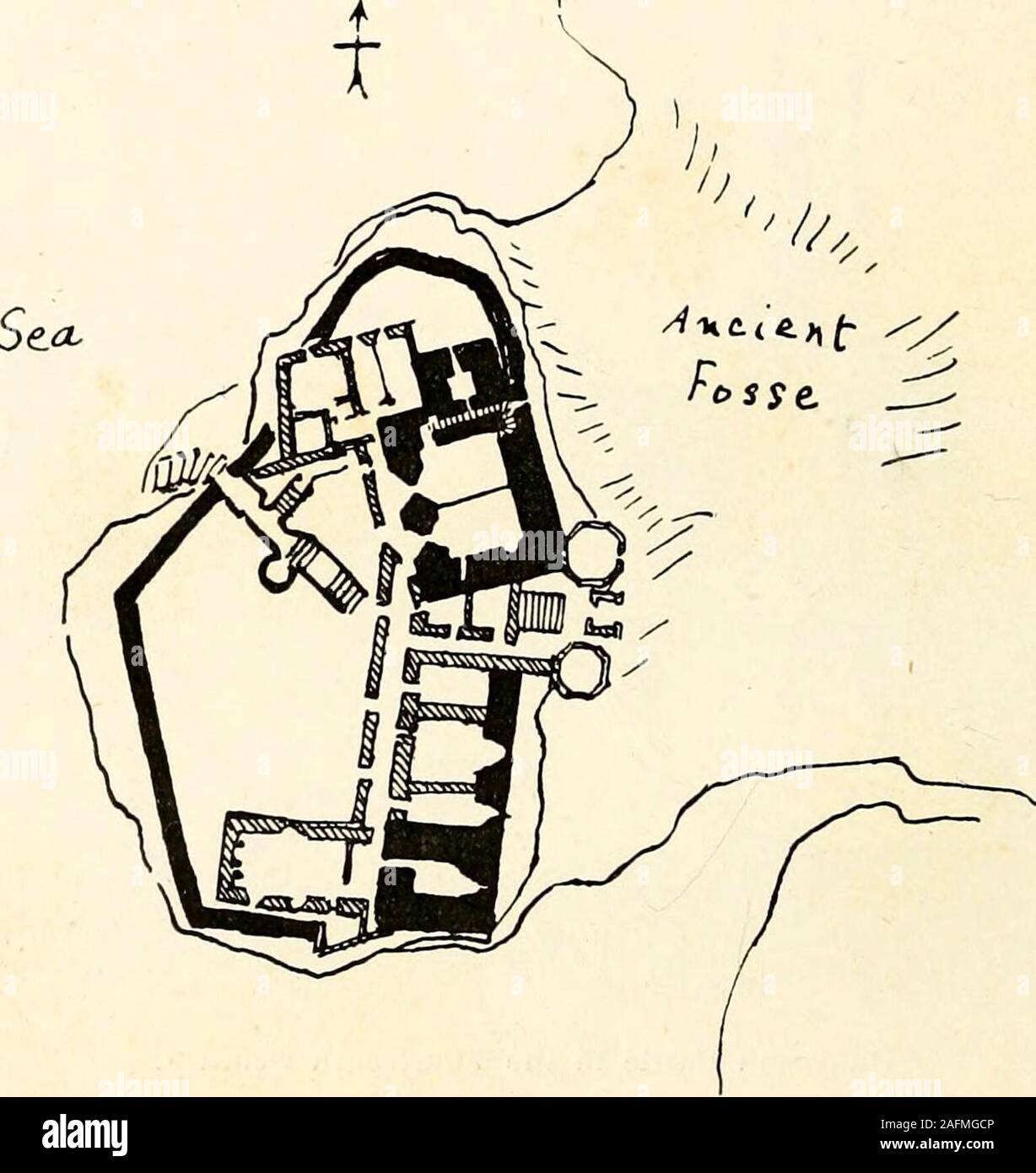 . Ufficiale della Royal Society di antiquari di Irlanda. discesa di cui Avas altrettanto scomoda; l'ingresso theprincipal piano del castello è facilitata da questo barbican, l'altopiano delle quali è stato accumulato fino quasi al livello del pavimento principale, andencompassed con una parete e torrette. La leggenda attribuisce l'origine del castello al nono secolo, butmatter di fatto il controllo mostra essere del quattordicesimo secolo la costruzione. 204 Royal Society di antiquari di Irlanda. Il castello è così descritto dal Sig. Lockhart Bogle in Proceedingsof della società di antiquari di Scozia, Foto Stock