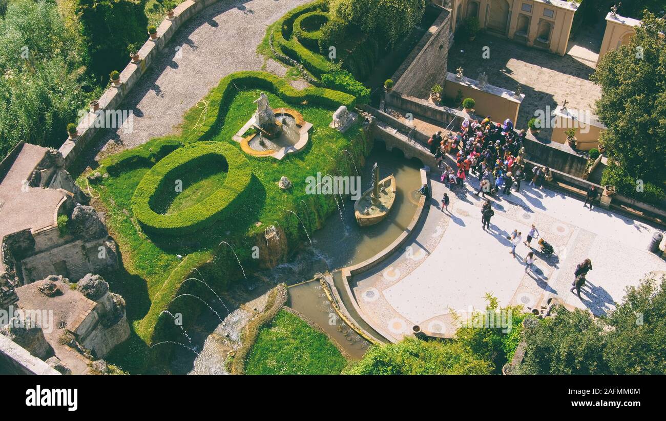 Tivoli Italia vista aerea Villa D Este giardini Rometta fontana fontane famose piante sito UNESCO Italia Regione Lazio Provincia di Roma Foto Stock