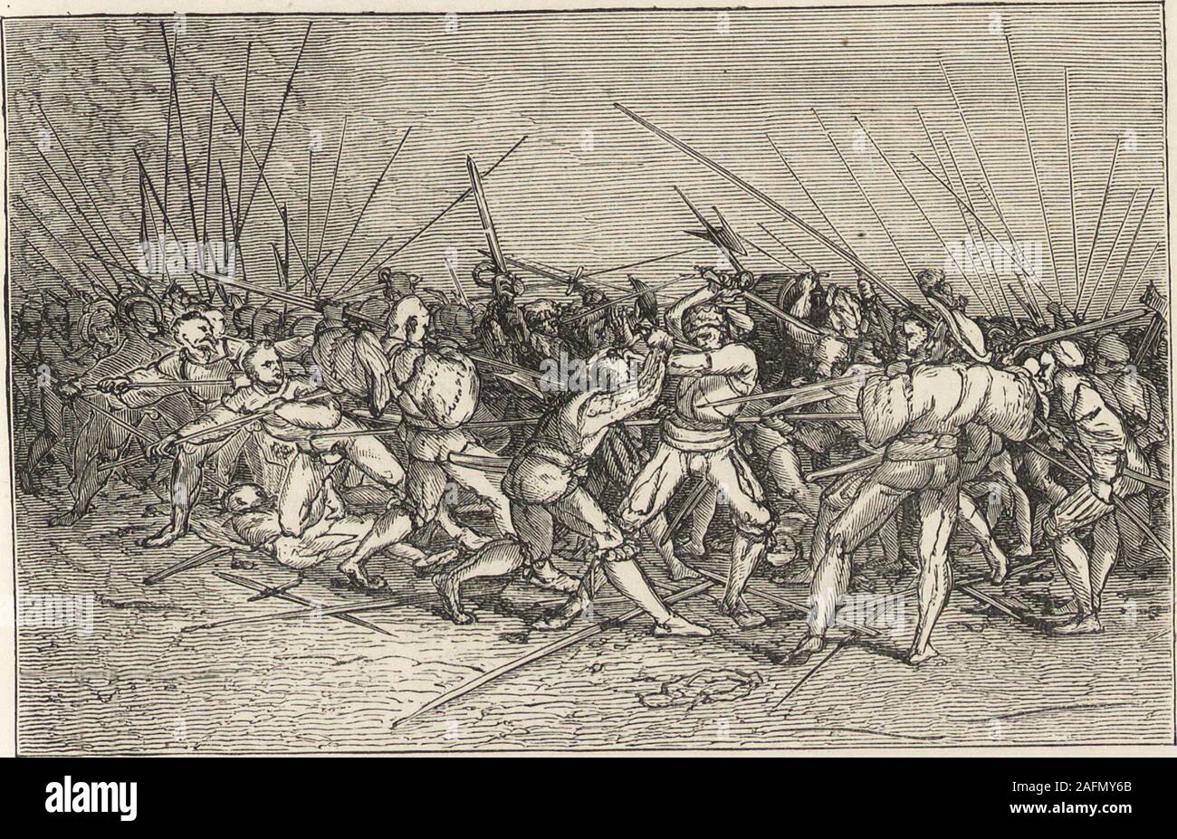 . Militare e la vita religiosa nel Medioevo e nel periodo del Rinascimento. La guerra e gli eserciti. 57 Francesco I. li hanno sostituiti dalla luce a cavallo e un corpo principalmente ofmercenaries composta di diverse nazioni. In Inghilterra, sin dal thirteenthcentury, il montato arcieri formata una porzione considerevole del nationalforces. Un esercito di quindici centinaia lance completa, che rappresentava un totalof sei o sette mille cavalieri, richiesto un complemento di almeno fivethousand montato arcieri, che erano tutti abili tiratori. In timeof Henry VIII., un inglese di Bowman potrebbe discarico come molti come Foto Stock