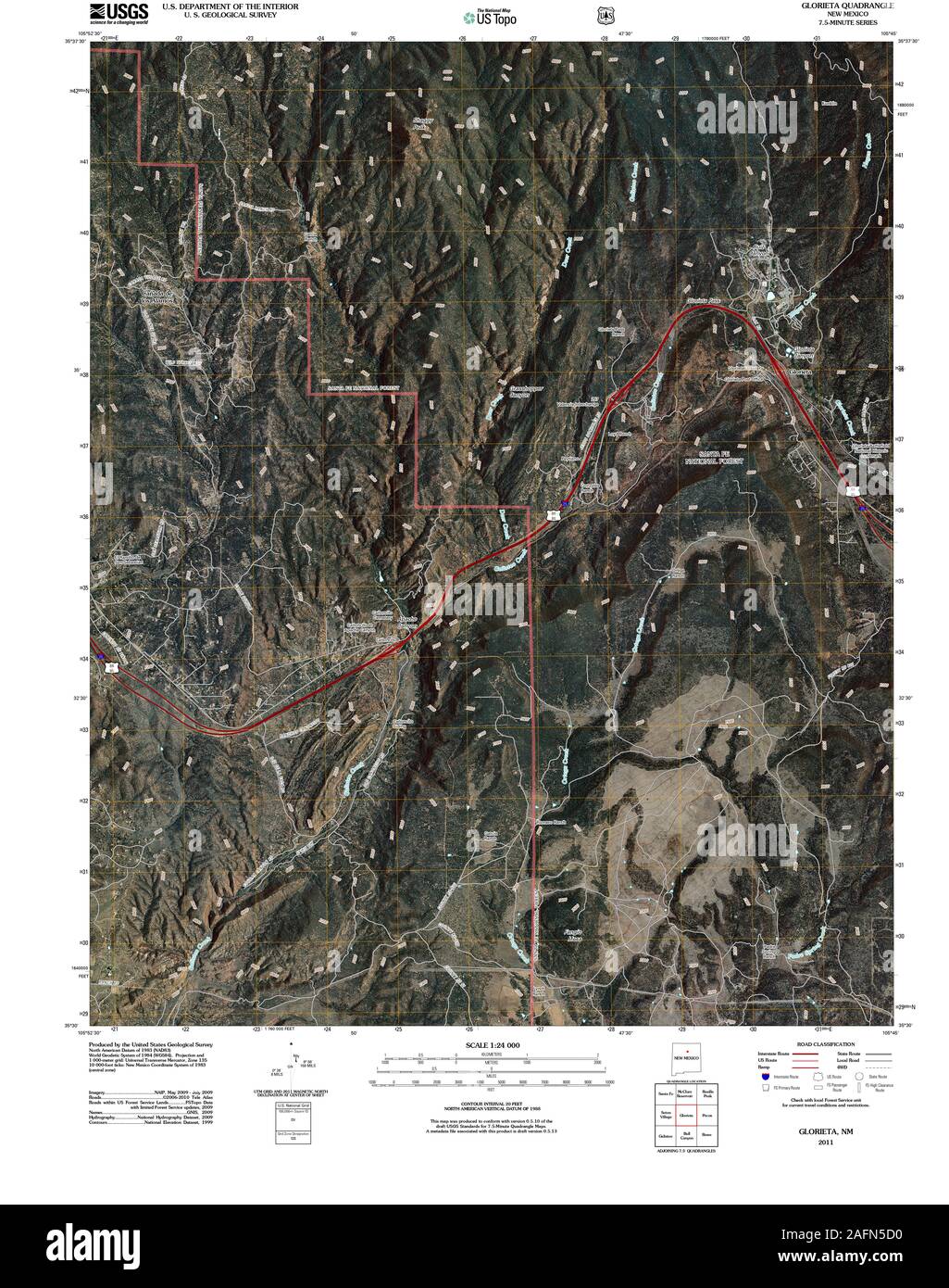 USGS TOPO Map New Mexico NM Glorieta 20110207 TM il restauro Foto Stock
