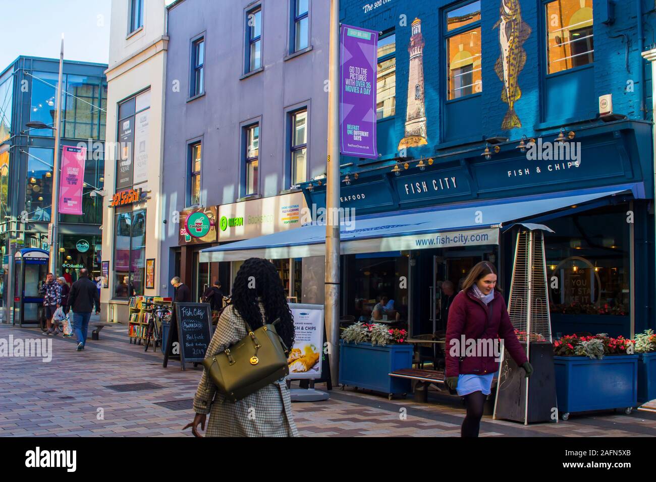 16 ottobre 2019 la famosa città di pesce ristorante, Ann Street a Belfast il centro città Foto Stock