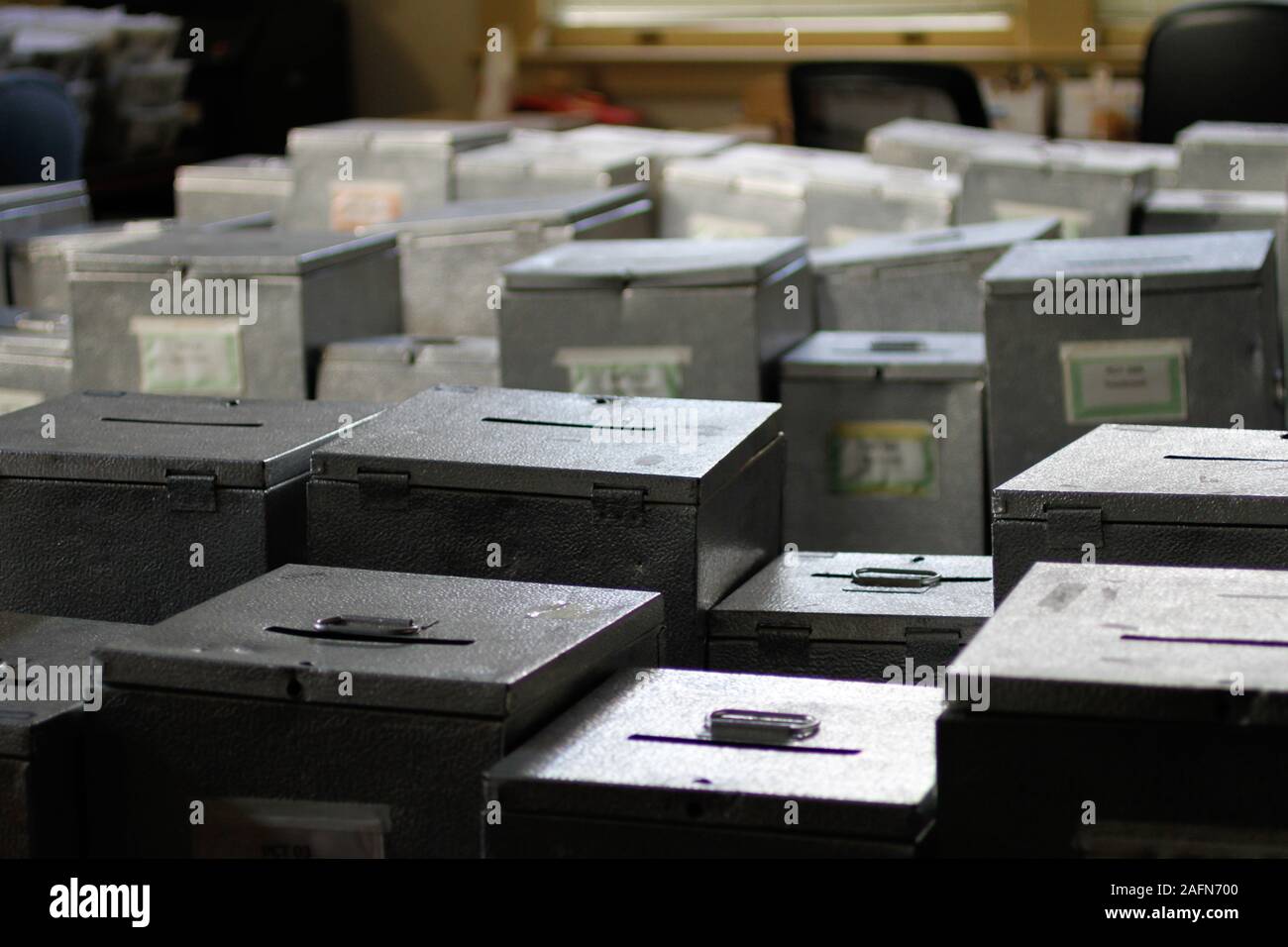 Scrutinio in storage, scrutinio che sarà utilizzato nel 2020 Stati Uniti elezioni presidenziali. Foto Stock