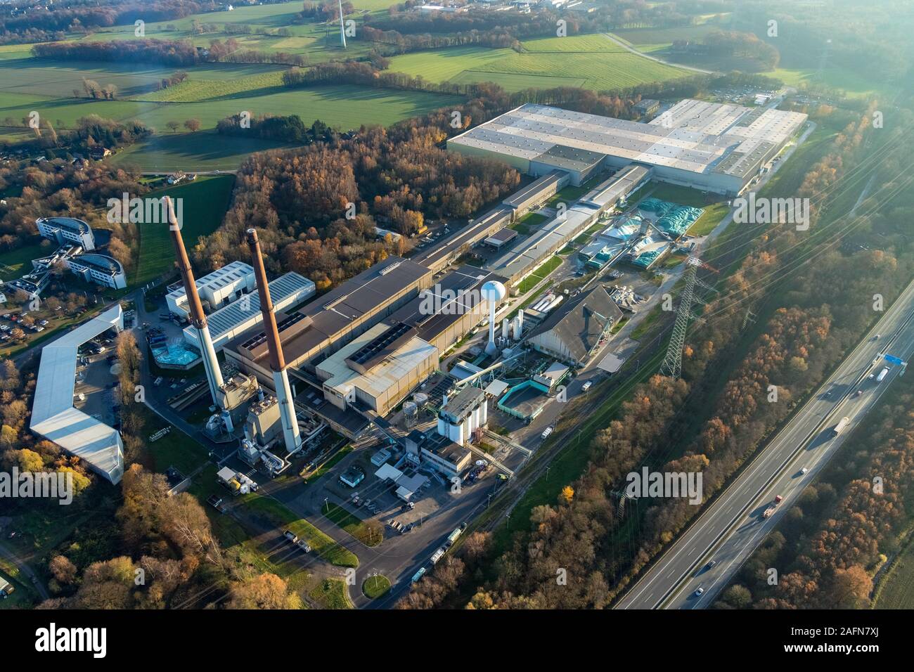 Foto aerea, Pilkington Deutschland AG, fabbrica di vetro, Hegestraße, Gladbeck, la zona della Ruhr, Renania settentrionale-Vestfalia, Germania, autostrada A31, DE, Europa, co Foto Stock