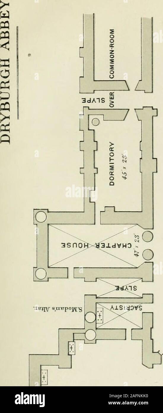 . Scoti-Monasticon: l antica Chiesa di Scozia, una storia delle cattedrali, fondazioni conventuali, Collegiata di chiese e ospedali della Scozia. ptember, 1208. Gli edifici sono seduti nella profonda oscurità dei boschi, beautifullysituated su una penisola lavato mediante il Tweed, dieci miglia sopra a Kelso, andthree sotto Melrose, e sono stati resi noti dal genio di Scott &gt; Balfour, i. 13 ; Cliron. M.iilr05, 78 ; Fordun, v. c. 43, xiv. c. 50; Liber S. Marie de Dr&GT;burgh, divieto-natync Club ; Annali di Diyburgli; (irose, i. 102 ; note da T. S. .M., pagg. 3, 45,-con un piano ; Hickman,28 Foto Stock