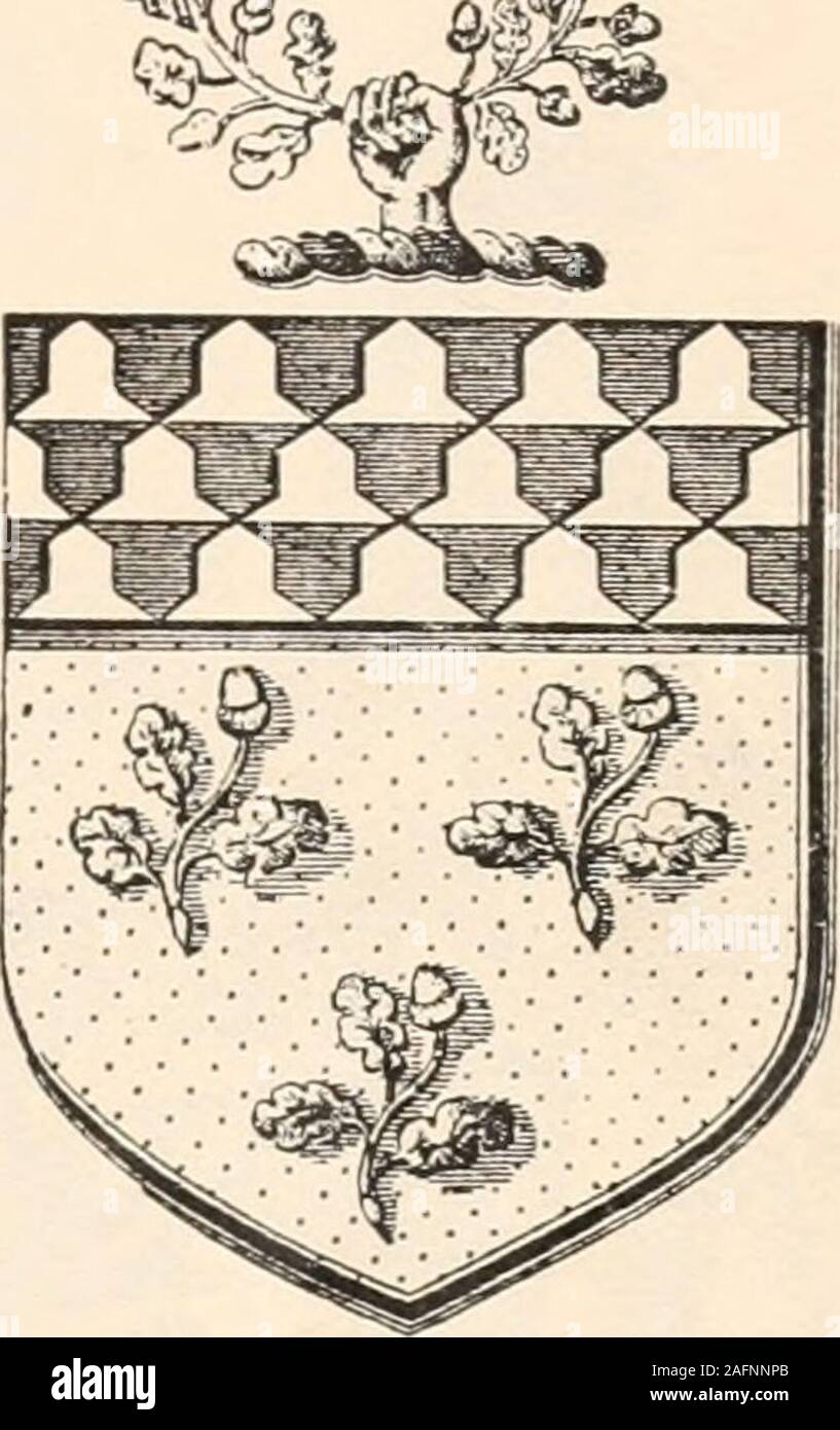 . Armorial famiglie : una directory di colleghi di coat-corazza. -O, tre oak scivola fructed corretto, un capo vaire ; e upona ghirlanda di sua livree è impostato per il Crest, un dexter handcouped al polso, tenendo una ghirlanda di quercia lascia il corretto.Motto In robore decus. Station wagon e indirizzo postale-Dalmoak, da Dumbarton. FRANK AIKENHEAD, Esquire, - Lieut.-Colonnello(ret.) Royal Artillery, J.P. co. Somerset. Data di nascita Foto Stock