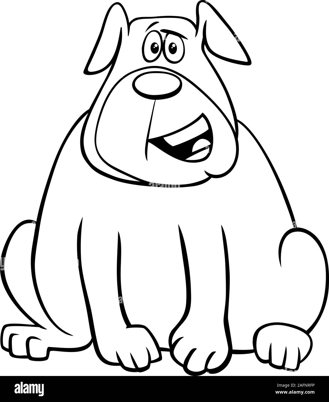 Bianco e Nero Cartoon illustrazione di Felice sovrappeso cane fumetto personaggio animale libro da colorare pagina Illustrazione Vettoriale