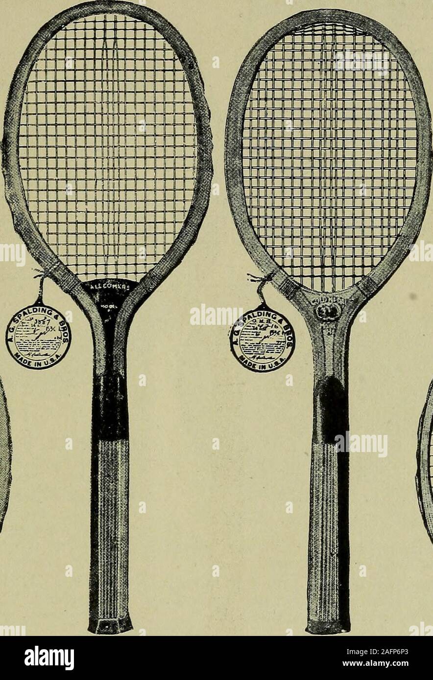 Lawn Tennis per le ragazze. No. DD MEDALModel oro H Reg. U. S. Pat. Off.n.  GMH. Premuto Whiteholly throatpiece, rawhide rein-forcement all'interno  andouts.de e gut w^oundshoulders. Quattro maniglie bidedcedar, 5, 514.e