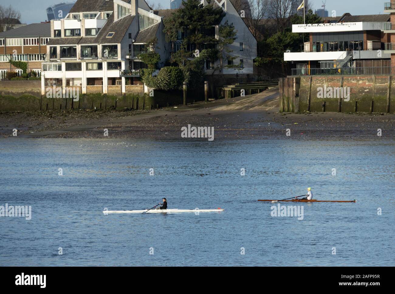 I canottieri sul Tamigi a Greenwich Foto Stock