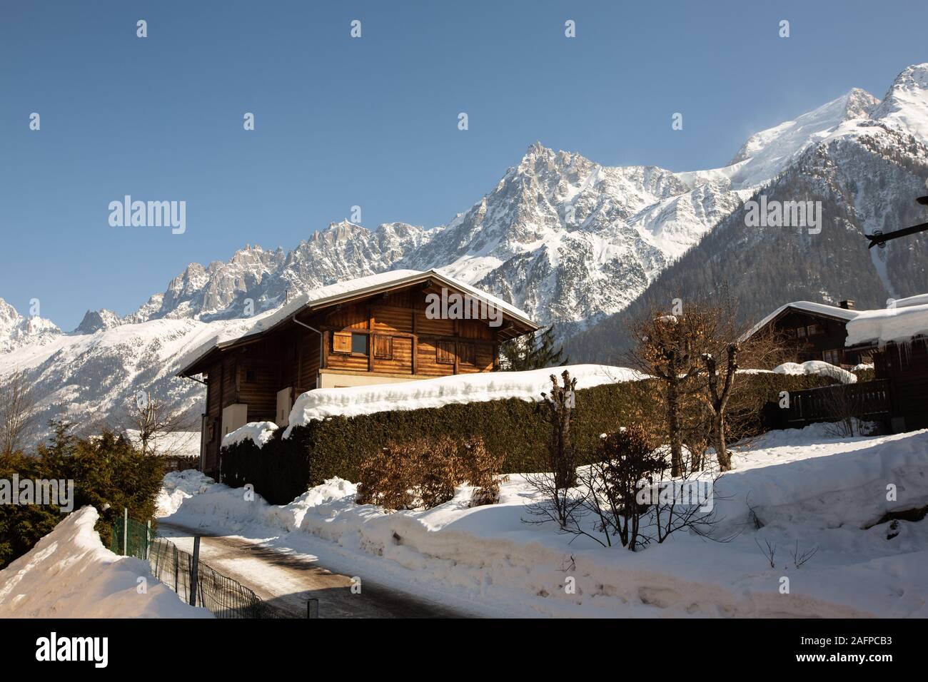 Francia chamonix vilage ghiacciaio neve Foto Stock