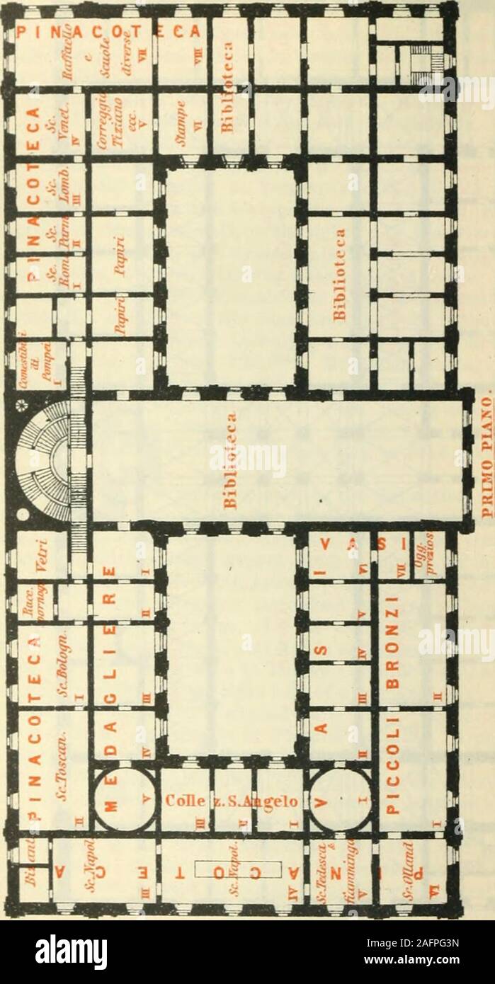 . Italia; manuale per i viaggiatori. Piano superiore, E. NAPOLI. 4. Percorso. 71 Labbra; al riglit, vasi ornamentali in rilievo, teste^e figure.sopra i casi, navi abbellito con figure. La storia centrale contiene, sulla sinistra, la Cnmaean Col-sempre lezione, che fu acquistata dal principe di Carignano dal recinto eredi del conte di Siracusa e presentato al Museo.it consiste principalmente di vasi, terrecotte e bronzi trovati a Cumje(vedere p. 104). Sala I. busto del principe; dalla finestra tlie, un ele-gant gioiello-scrigno abbellito con sculture in avorio, containingseveral ornamenti d'oro. Sala II. Foto Stock
