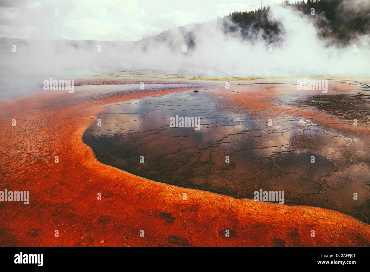 Parco Nazionale di Yellowstone paesaggio geyser, Hotsprings USA, Wyoming Foto Stock