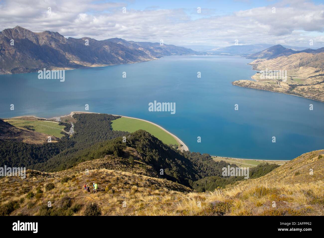 Vista del lago Hawea, Isola del Sud, Nuova Zelanda Foto Stock