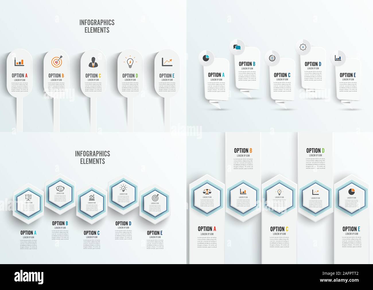 Impostare il vettore modello infografico con 3D carta etichetta, ambienti integrati. Il concetto di business con 5 opzioni. Per i contenuti, diagramma, del diagramma di flusso, fasi, parte Illustrazione Vettoriale